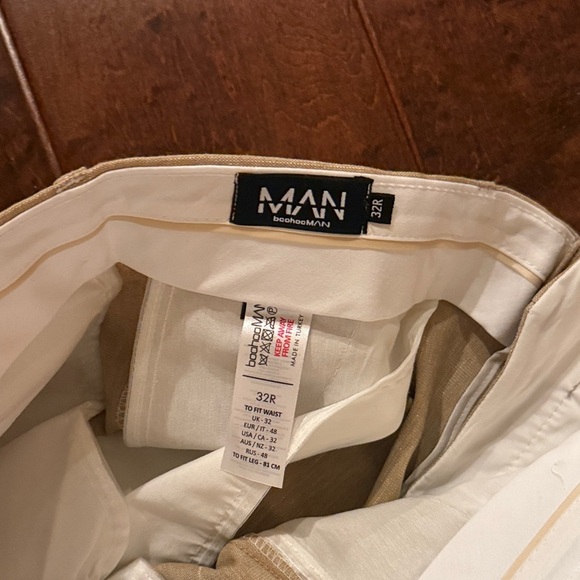 Men's Tan Slim Fit Linen Pants - Picture 2 of 5